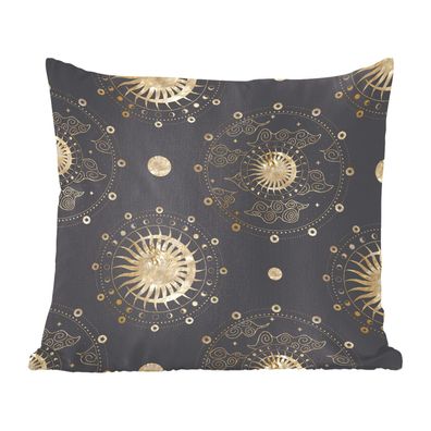 Zierkissen - Sofakissen - Dekokissen - 60x60 cm - Muster - Mond - Sonne - Gold