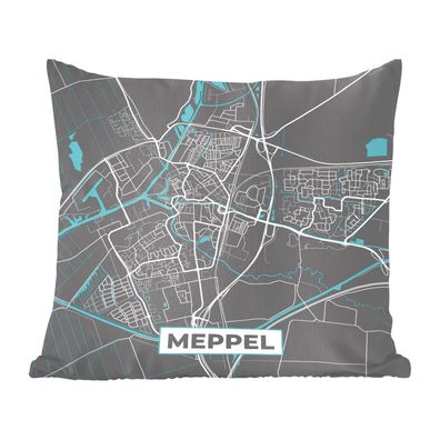 Zierkissen - Sofakissen - Dekokissen - 60x60 cm - Karte - Meppel - Grau - Blau