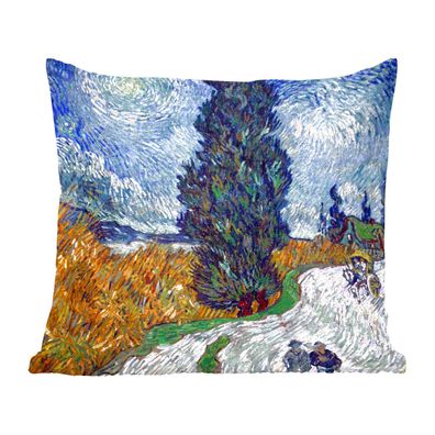 Zierkissen - Sofakissen - Dekokissen - 50x50 cm - Straße mit Zypresse und Stern - Vin
