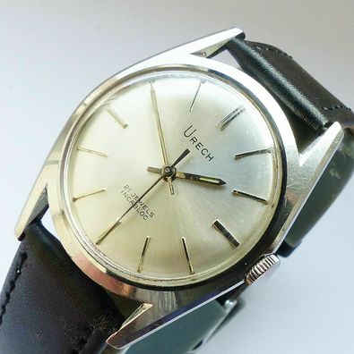 Urech Edelstahl 21Jewels seltene und schöne Herren Vintage Armbanduhr 60er Jahre