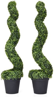 2er Set künstlicher Buchsbaum 120cm, Kunstpflanze Dekopflanze aus PE, Blätter&PP-Topf