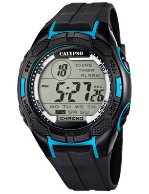 Calypso Armbanduhr Herren Digital Chrono schwarz/ Blau 10 ATM K5627/2
