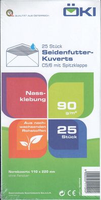 Kuvert C5/6 weiß, ohne Fenster, Nassklebung, Seidenfutter (VPE=25STK)