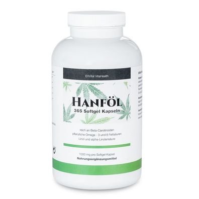 Hanföl Kapseln hochdosiert mit 1000mg Hanfsamenöl, Omega 3 und Omega 6 von EXVital