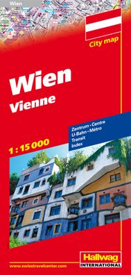 City map Wien 1 : 15 000: Zentrum, U-Bahn, Transit, Index (Hallwag Stadtpl? ...