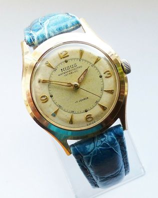 Schöne seltene Nisus Schweiz 17Jewels Herren Vintage Armbanduhr 50er Jahre