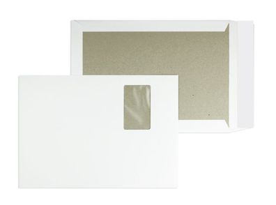 100 Papprückwandtaschen Weiß 229x324 mm (DIN C4) mit Haftklebung
