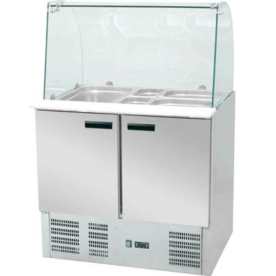 Kühltisch mit Glasaufsatz Saladette 900x700x1345mm 0,155kw Salatbar Kühltisch