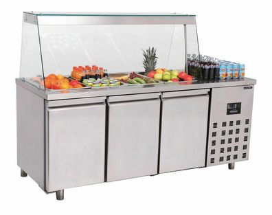 Gastro Kühltisch Kühltheke Saladette 4x 1/1GN, 3 Türen, 1865x700x850mm NEU