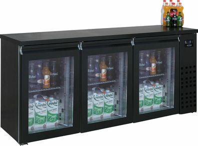 Gastro Barkühler Bar-Kühlschrank schwarz 3 Glastüren, 500l, 1940x550x950 mm NEU