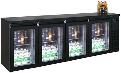 Gastro Barkühler Bar-Kühlschrank schwarz 4 Glastüren, 680l, 2490x550x950 mm NEU