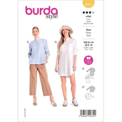 burda style Papierschnittmuster Bluse und Longbluse mit Knopfleiste #6001