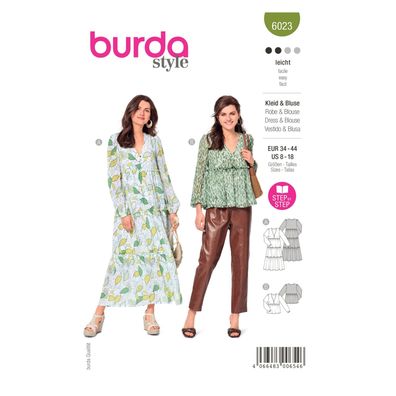 burda style Papierschnittmuster Romantisches Kleid und semitransparente Bluse #6023