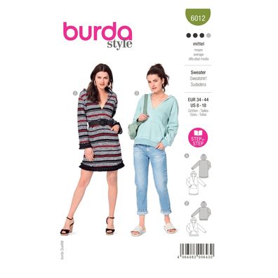 burda style Papierschnittmuster Sweater und Kapuzenkleid #6012