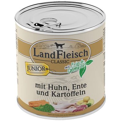 LandFleisch | Junior - Huhn, Ente und Kartoffeln - 6 x 800g ¦ nasses Hundefutter...
