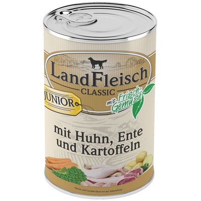 LandFleisch | Junior - Huhn, Ente & Kartoffeln - 12 x 400g ¦ nasses Hundefutter ...
