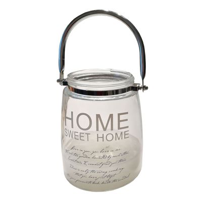 Windlicht aus Glas "Home Sweet Home" mit Henkel Ø 12,5 cm 16 cm hoch weiss