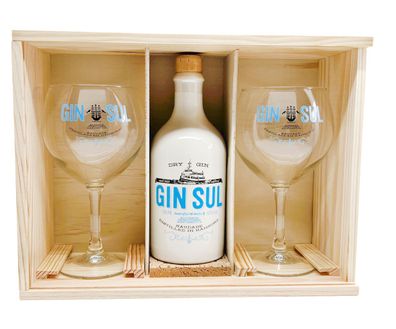 Gin Sul Geschenkpaket Holzkiste mit 2 Gläsern 0,5l 43%vol.