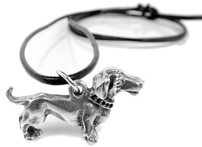 SET Minott Halskette | Hänger aus Messing | Hund mit Lederschnur 35101
