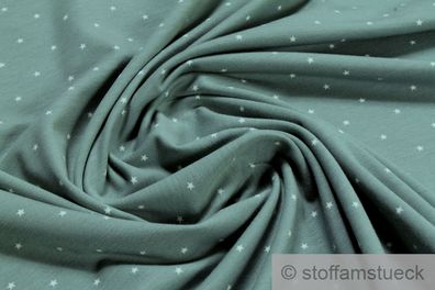 Stoff Baumwolle Elastan Single Jersey Sterne klein mint weiß dehnbar elastisch