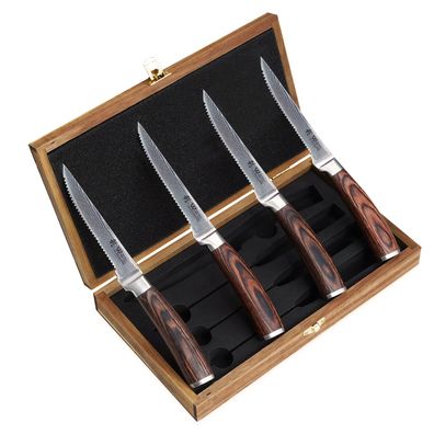 Wakoli EDIB Steakmesser 12cm Klinge Damast Messer Küchenmesser mit Pakkaholzgriff