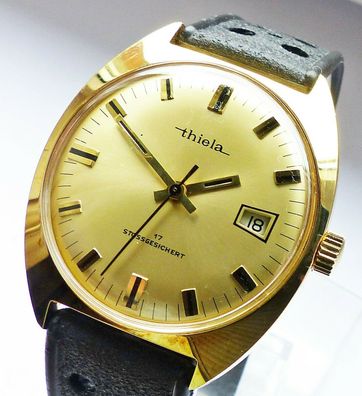 Ungetragene Schöne THIELA Calendar 17Jewels Herren Vintage Armbanduhr 70er Jahre
