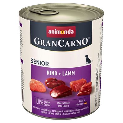 animonda ¦ GranCarno - Senior - Rind + Lamm - 6 x 800g ¦ nasses Hundefutter in ...