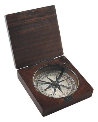 Kompass, Feiner antiker Biedermeier Klappkompass in Edler Rosenholz Box