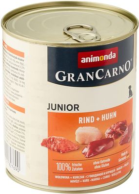 animonda ¦ GranCarno - Junior - Rind + Huhn - 6 x 800g ¦ nasses Hundefutter in ...