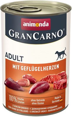 animonda ¦ GranCarno Adult - Geflügelherzen - 6 x 400 g¦ nasses Hundefutter in Dosen