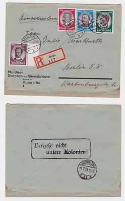 Einschreiben Brief Mulda Kolonialfeier 30.6.1934 FDC Michel Nr. 540-543 (124859)