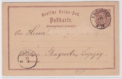 97467 DR Ganzsachen Postkarte Plattenfehler P3F Cainsdorf -Plagwitz Leipzig 1875