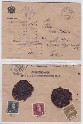 92533 Wert Brief K & K Feldpostamt nach Naundorf bei Dresden 1916