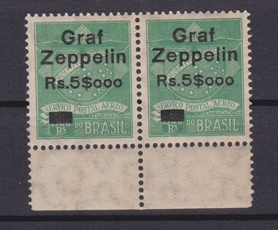 waagerechtes Paar Zeppelin Briefmarken Brasilien 5000 Reis um 1930 (115539)