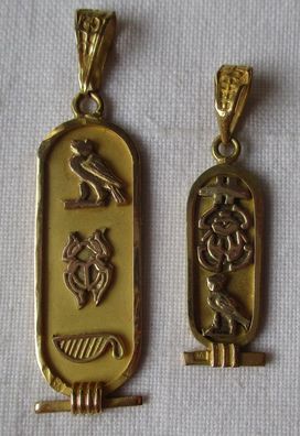 2x eleganter 750er Gold Ketten Anhänger Ägypten mit Hieroglyphen (129250)