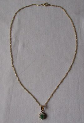 hochwertige 585er Gold Damen Halskette mit Diamant + Edelstein Anhänger (103238)