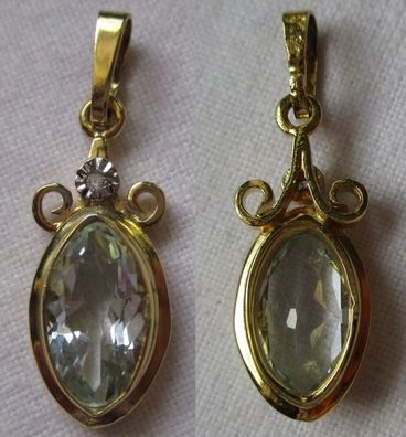 eleganter 333er Gold Kettenanhänger mit Aquamarin und kleinem Diamant (115672)