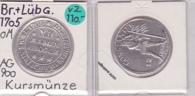 12 Mariengroschen Silber Münze Braunschweig-Wolfenbüttel 1705 (121157)