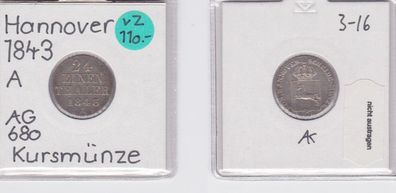 1/24 Taler Silber Münze Hannover 1843 A (121146)