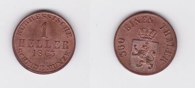 1 Heller Kupfer Münze Hessen Kassel 1863 PP Rarität (130731)