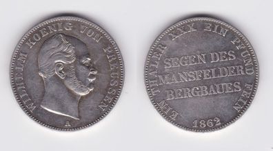 1 Taler Silber Münze Preussen Mansfelder Bergbau 1862 A ss+ (151449)