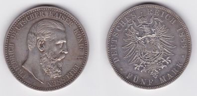 5 Mark Silber Münze Preussen Kaiser Friedrich 1888 vz+ (146543)