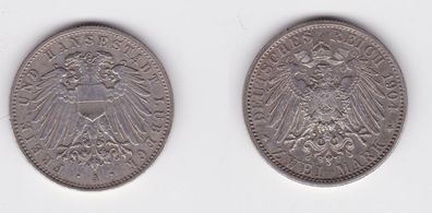 2 Mark Silber Münze Freie Stadt Lübeck 1904 J 80 vz+ (133378)