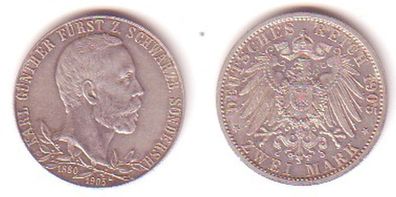 2 Mark Silber Münze 1905 Schwarzburg Sondershausen (BN9784)