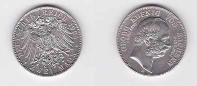 2 Mark Silber Münze Sachsen König Georg 1904 auf den Tod Stgl. (130892)