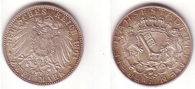 2 Mark Silber Münze Freie Stadt Bremen 1904 vz (MU1465)