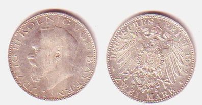 2 Mark Silber Münze Bayern König Ludwig III 1914 (MU0272)
