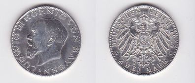 2 Mark Silber Münze Bayern König Ludwig III 1914 (131011)