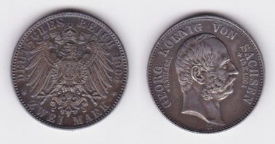 2 Mark Silber Münze Sachsen König Georg 1904 auf den Tod vz (141687)