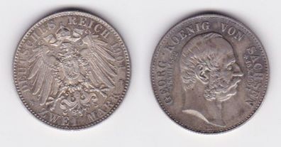 2 Mark Silber Münze Sachsen König Georg 1904 auf den Tod vz (141688)